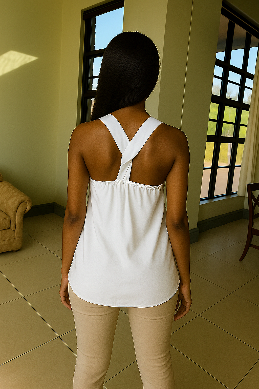 Linen Twist-Back Tank Top