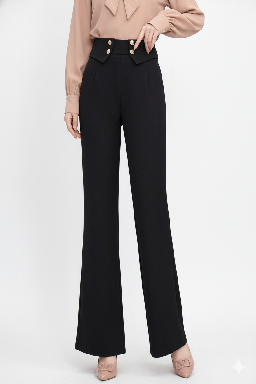 Gold-Button Flare Pants