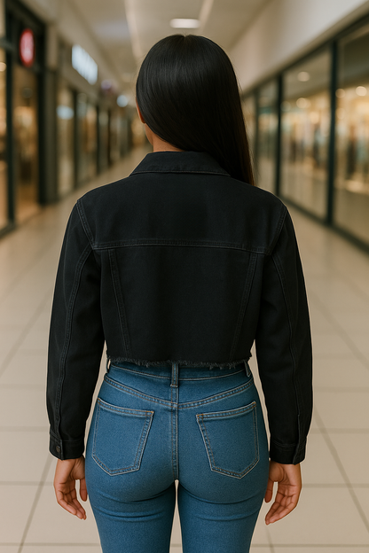 Midnight Edge Cropped Denim Jacket