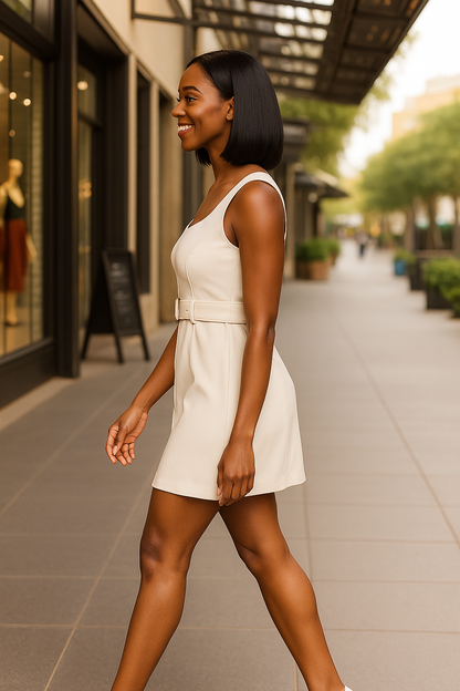 Belted Button-Front Mini Dress