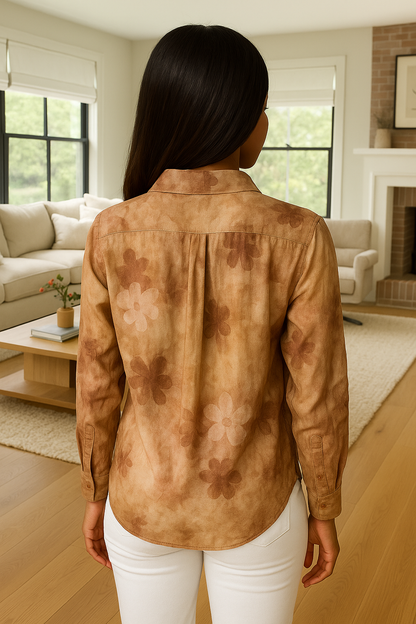 Earth-Tone Floral Button Shirt