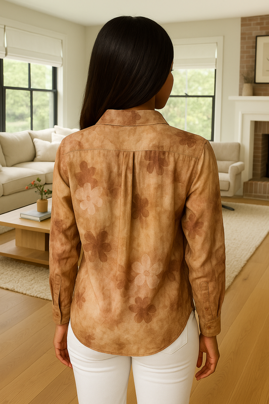 Earth-Tone Floral Button Shirt
