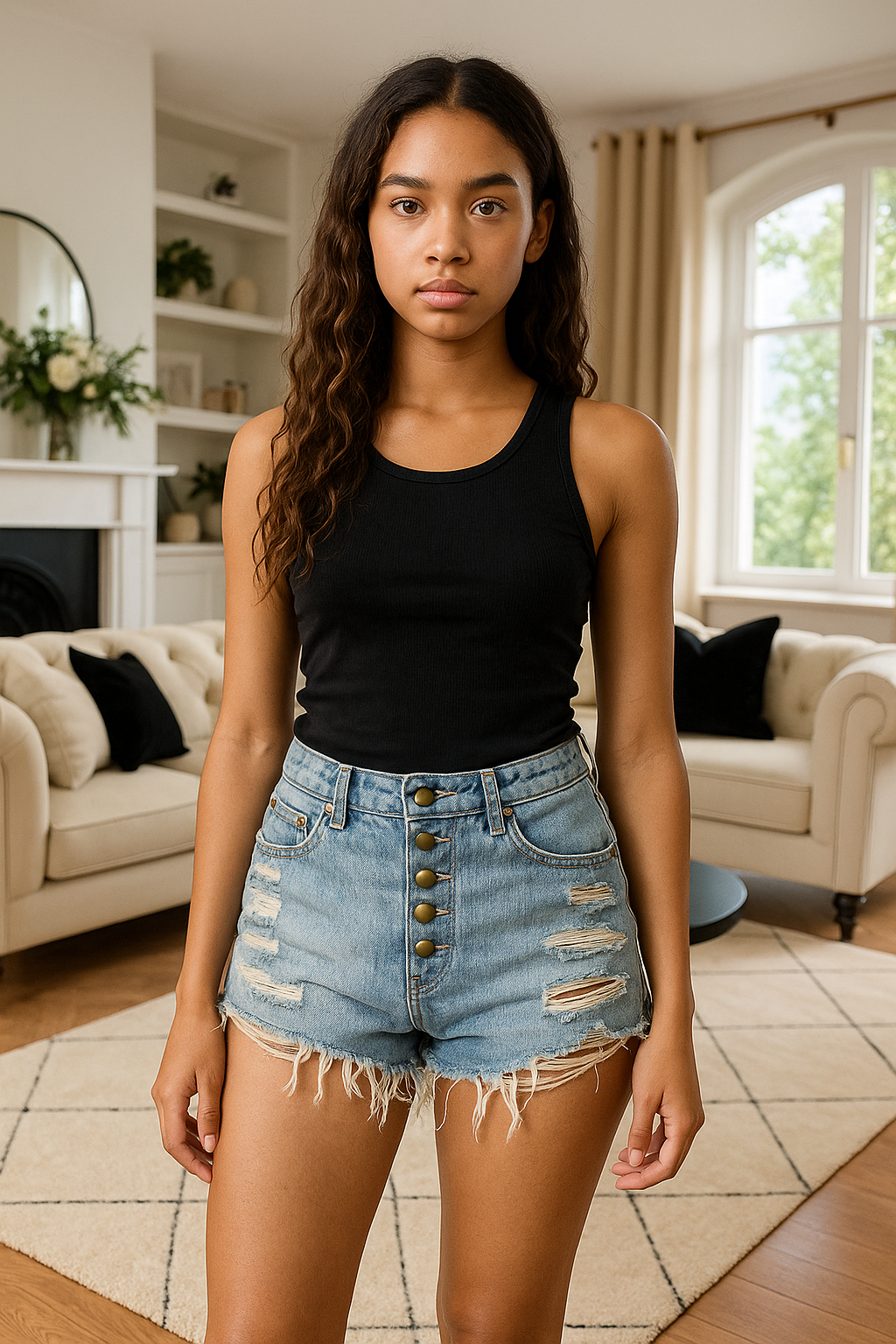 Distressed Button-Fly Denim Shorts
