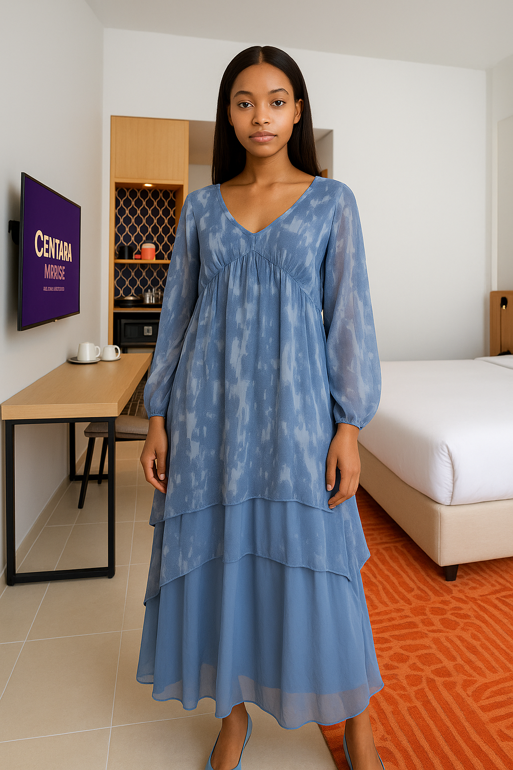 Blue Tiered Chiffon Maxi Dress