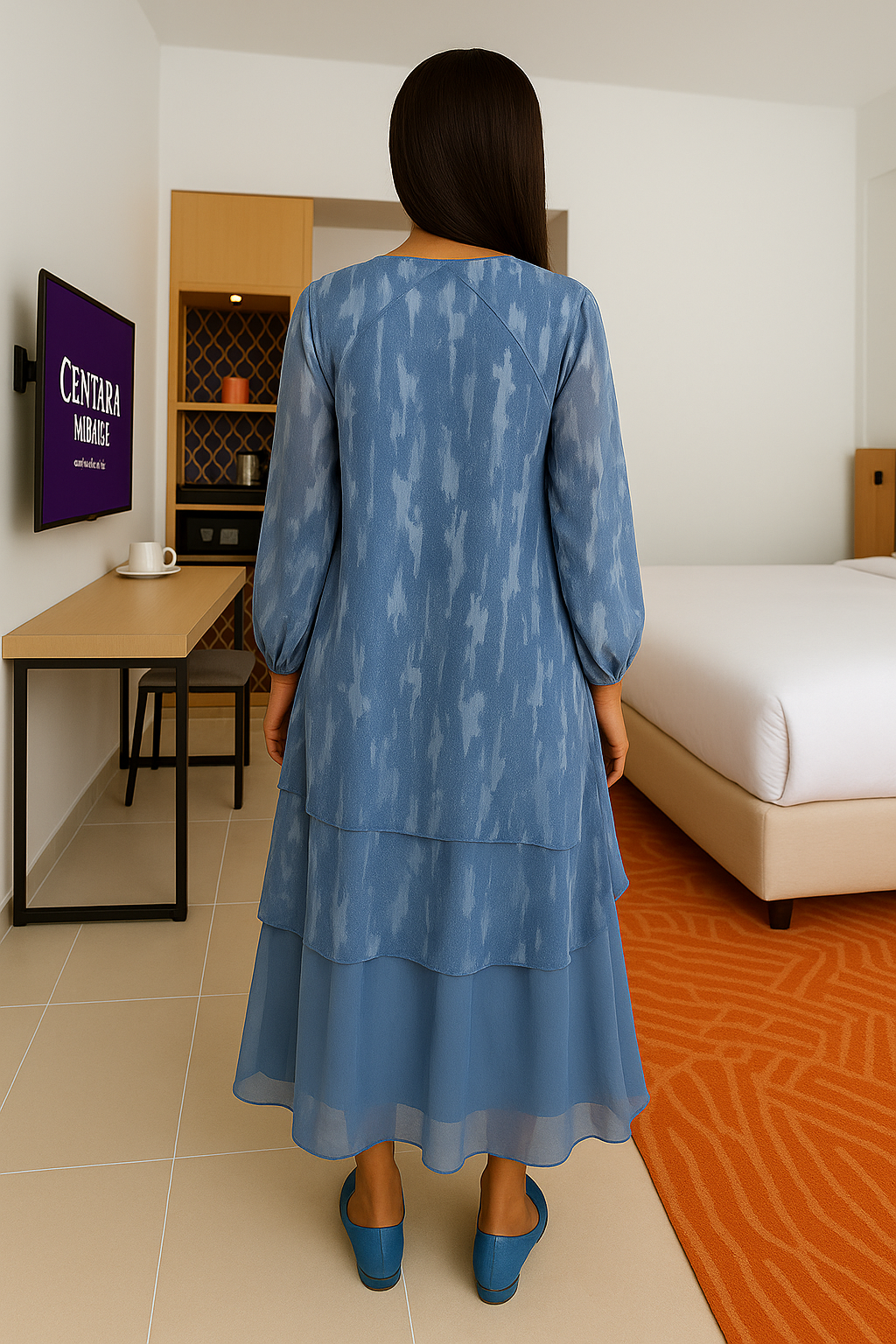 Blue Tiered Chiffon Maxi Dress