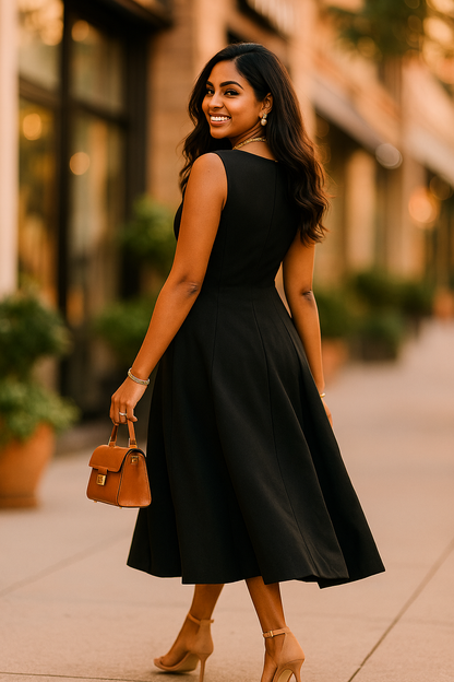 Timeless Elegance Black Midi Dress