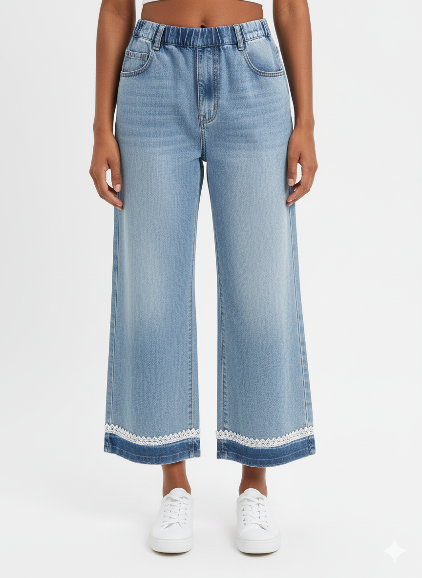 Wide-Leg Denim with Lace