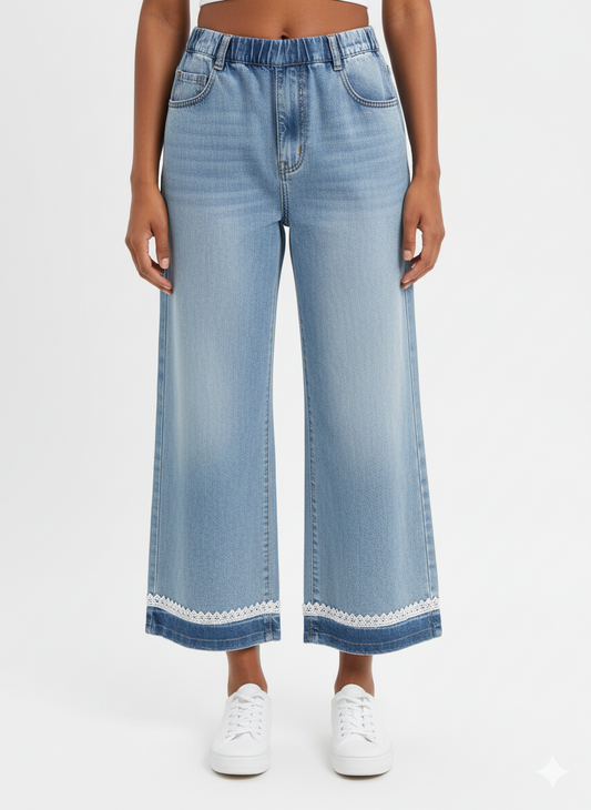 Wide-Leg Denim with Lace