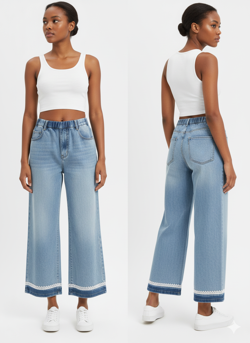 Wide-Leg Denim with Lace