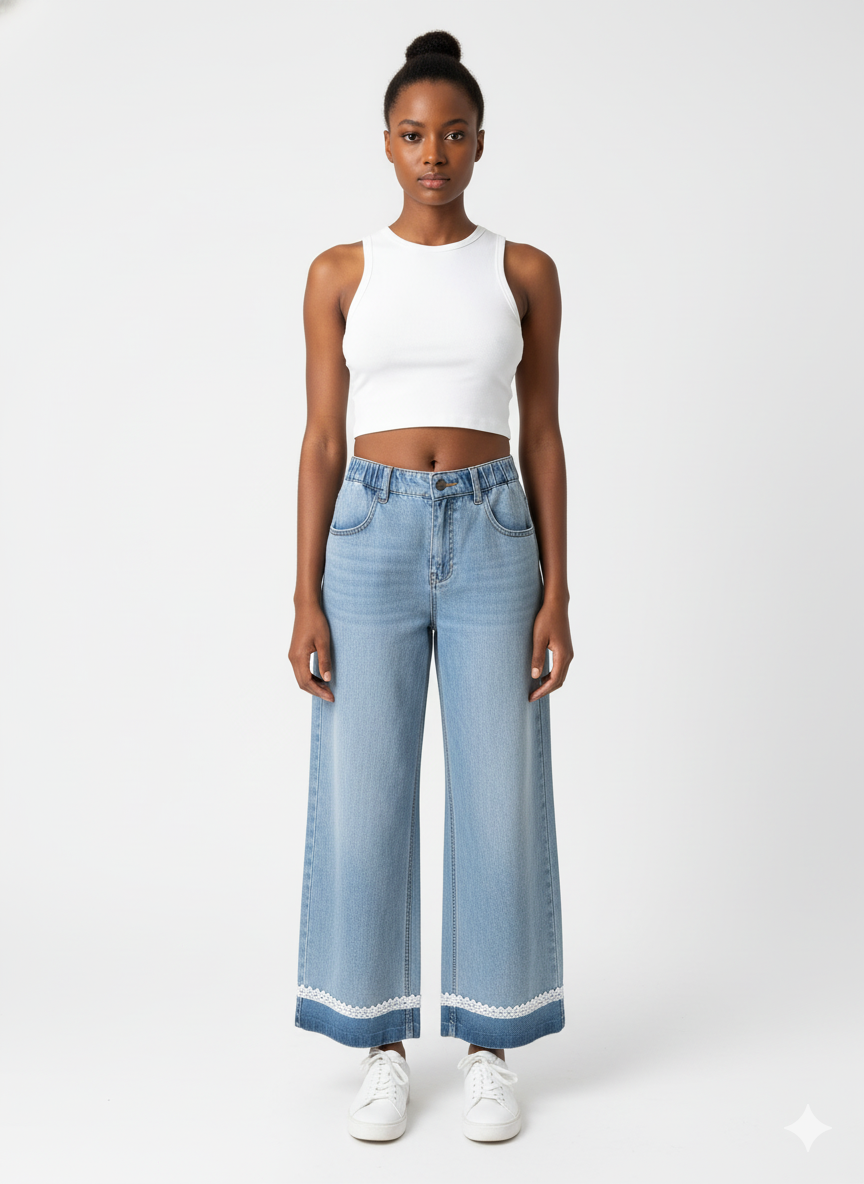 Wide-Leg Denim with Lace