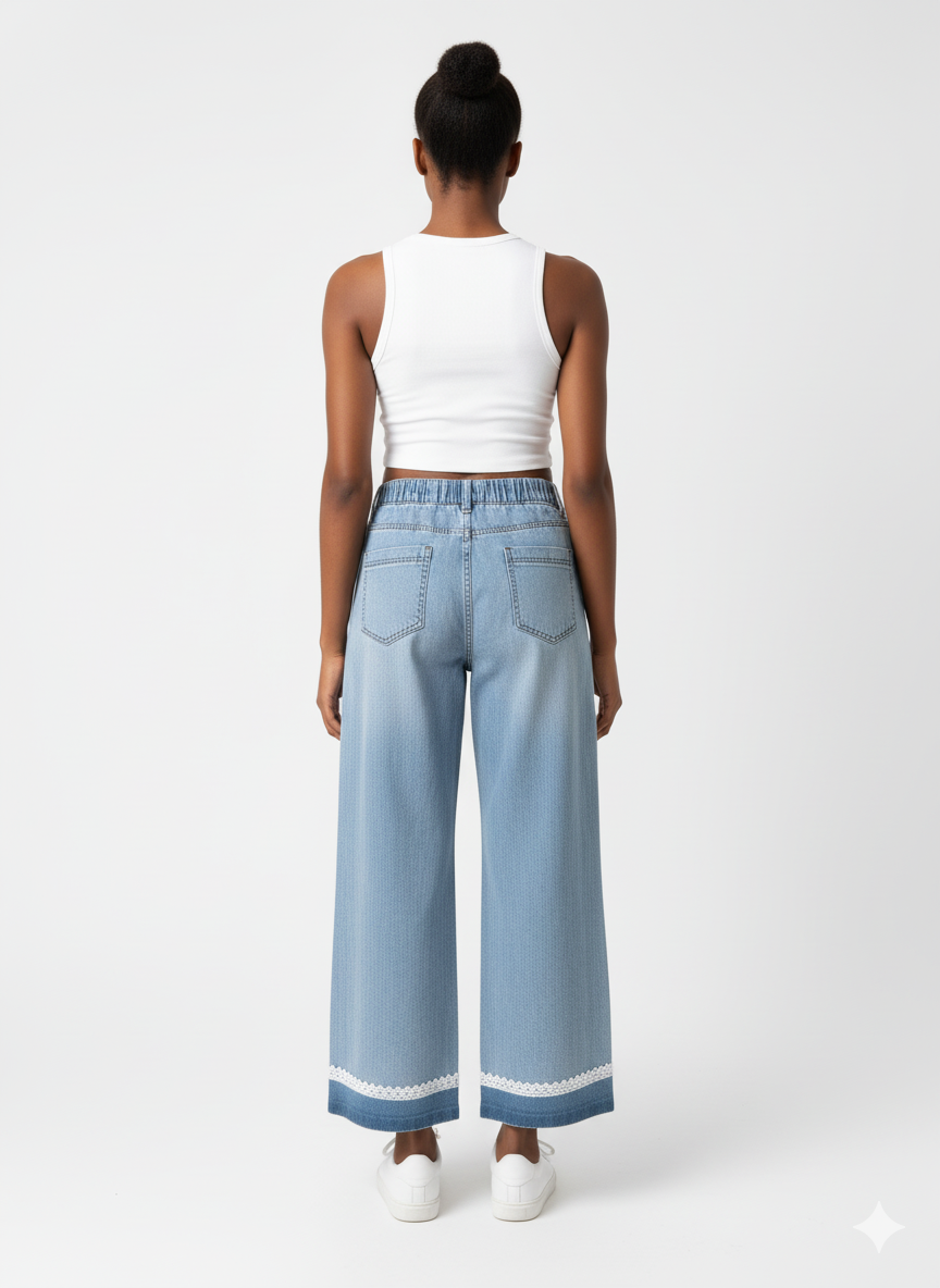Wide-Leg Denim with Lace